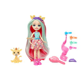 Mattel Enchantimals - Poupée Glam Party Jirafa avec extension de cheveux, accessoires et animal de compagnie - Réf. Hnv29