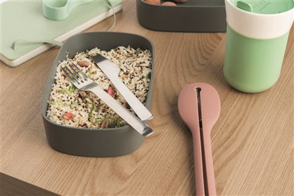 Berghoff 3950130 - Cuberterie de voyage compacte 3 pièces avec couverts et fourreau en silicone - Alternative durable aux couverts jetables - Lavable au lave-vaisselle