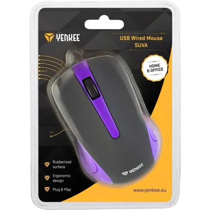 Yenkee YMS 1015PE Souris Filaire avec 3 Boutons, Capteur Optique 1000 DPI, Surface Anti-Transpiration et Fil de 1,25 m - Violet Yenkee YMS 1015PE Souris Filaire avec 3 Boutons, Capteur Optique 1000 DPI, Surface Anti-Transpiration et Fil de 1,25 m - Violet