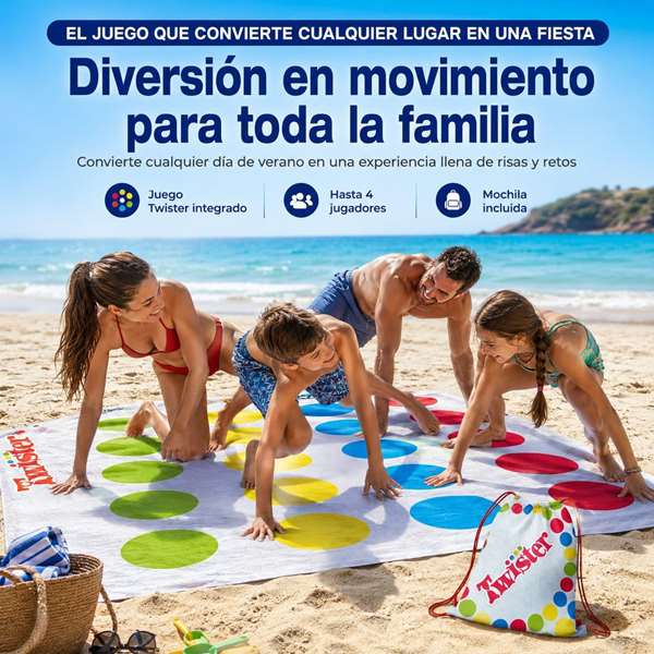 JugaToys Toalla Juego Twister en mochila y ruleta impermeable, 100x100cm