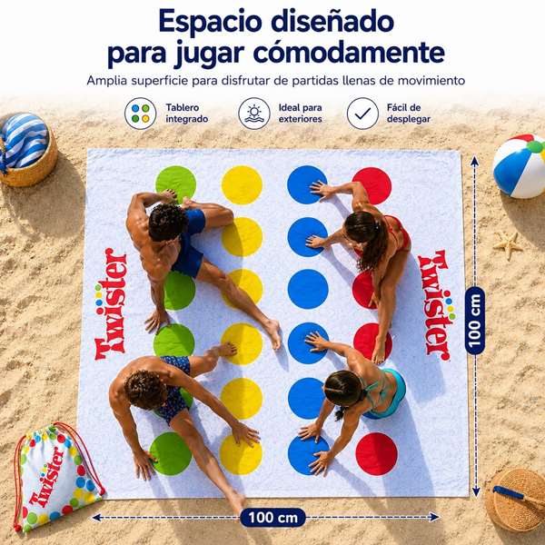 JugaToys Toalla Juego Twister en mochila y ruleta impermeable, 100x100cm