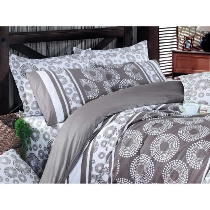 Ranforce King Ensemble de Housses de Couette 240x220 cm et 2 Taies d'Oreiller 60x60 cm - 100% Coton Renforcé - Brun - Parure de Lit Confortable