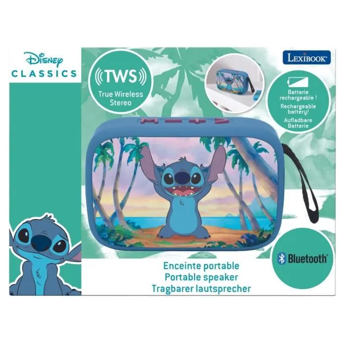 Lexibook Stitch - Enceinte Bluetooth portable avec finition en tissu, son haute qualité, autonomie 4h, USB, SD/TF, entrée auxiliaire
