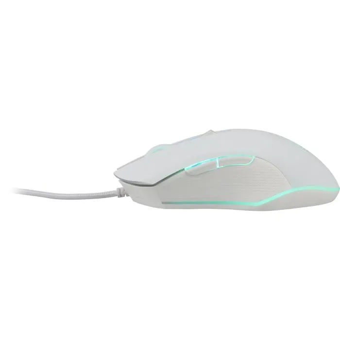 G-Lab Souris Gamer Kult Helium Filaire, 6400 DPI, 6 Boutons, Rétroéclairage 7 Couleurs, Blanc - 125x39x68 mm