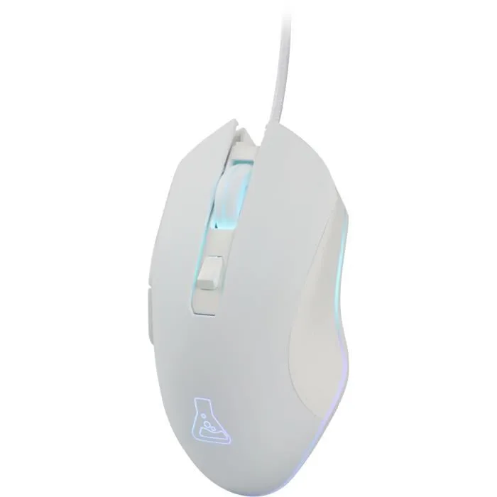 G-Lab Souris Gamer Kult Helium Filaire, 6400 DPI, 6 Boutons, Rétroéclairage 7 Couleurs, Blanc - 125x39x68 mm