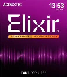 ELIXIR Jeu de cordes acoustiques Nanoweb Phosphor Bronze HD Light 13-53