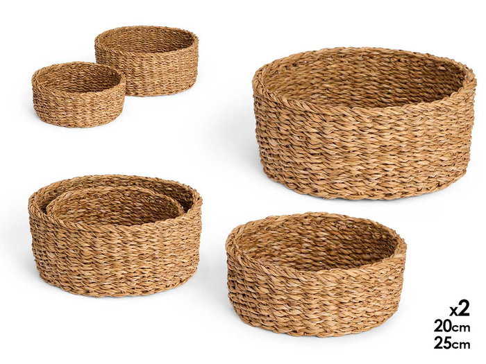 Giftdecor Set de 2 paniers ronds en algue marine 25 cm marron (Set de 8) Giftdecor Set de 2 paniers ronds en algue marine 25 cm marron (Set de 8)