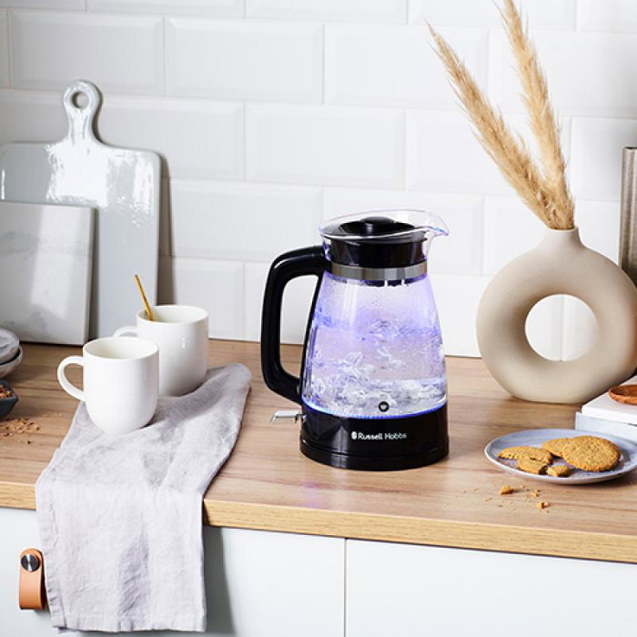 Russell Hobbs Bouilloire électrique Classic Glass 1,7 litre noire 26080-70, capacité 1,7L, design verre