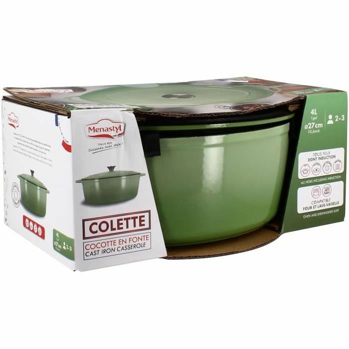 Menastyl Cocotte Ronde en Fonte Émaillée Verte 7L