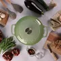 Menastyl Cocotte ronde en fonte acier émaillé 7 litres - Vert - Réf. 6020075 - Pour ragoûts, braisage, mijoté - Compatible induction et four