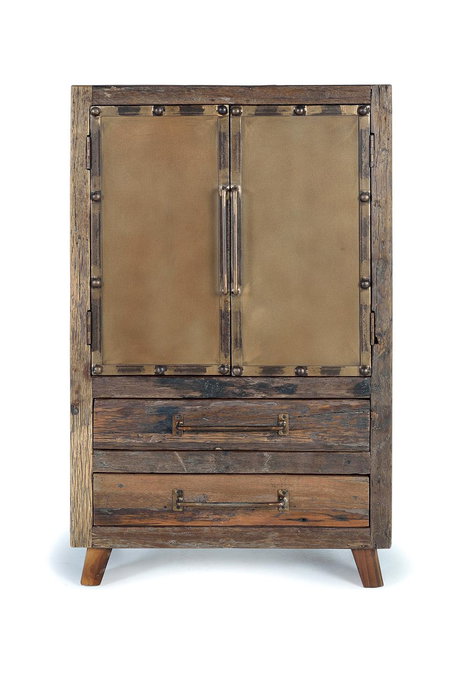 GINER Y COLOMER Buffet en Bois Recyclé et Métal avec 2 Portes et 2 Tiroirs - 120x75x40 cm, Finition Naturelle et Effet Oxydé, Meuble Écologique