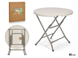 Ibergarden Table Ronde Pliante 80 cm Plastique HDPE Acier Blanc Gris