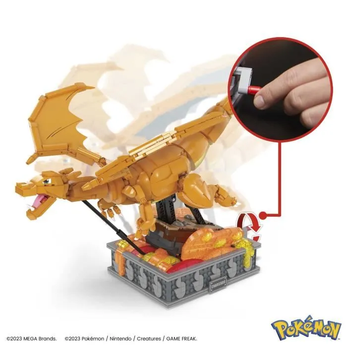 Mega Construx - HMW05 - Coffret de Construction Pokémon Dracaufeu en Mouvement (1663 pièces) - Figurine Articulée Détachable avec Base Décorative