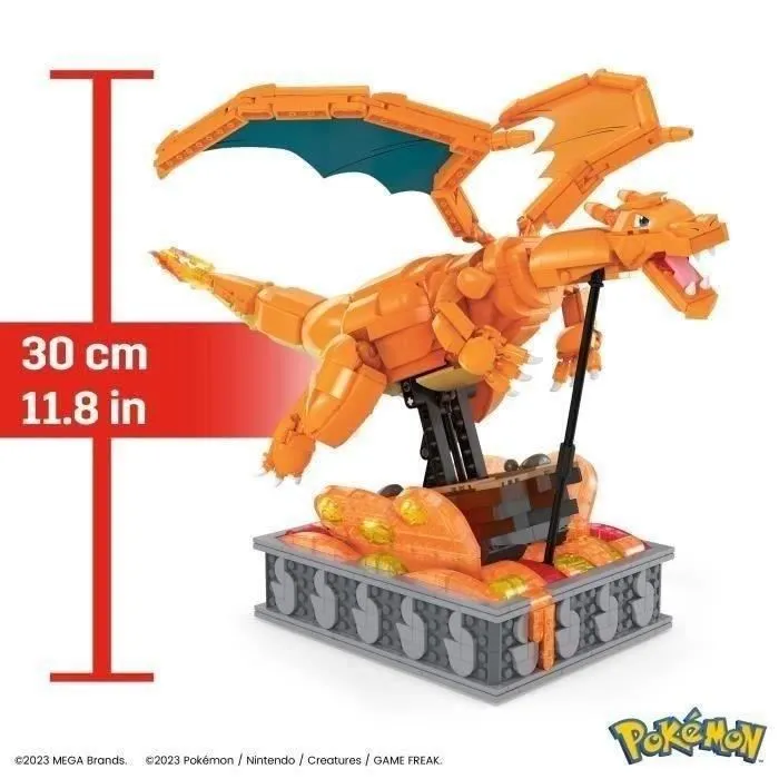 Mega Construx - HMW05 - Coffret de Construction Pokémon Dracaufeu en Mouvement (1663 pièces) - Figurine Articulée Détachable avec Base Décorative