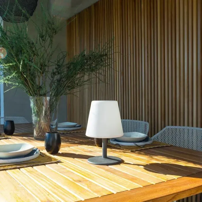 Lumisky Standy Mini Rock - Lampe de table LED sans fil, autonome 8h, pied acier gris, base blanc chaud/froid a intensite variable, design moderne, H 25 cm