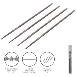 PAPILLON Limes pour chaîne de tronçonneuse 200 x Ø 4,8 mm 0,325'' (Pack de 4)