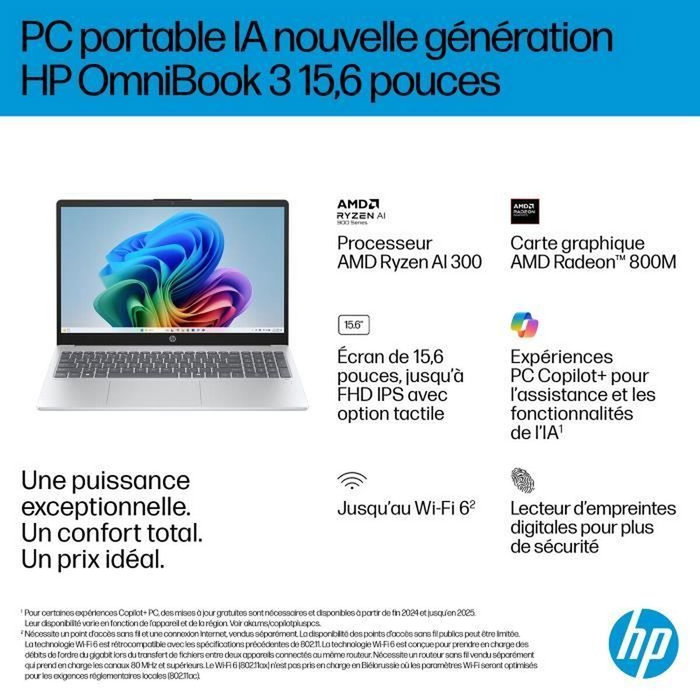 HP Omnibook 3 15-fn0021nf - Ryzen AI 5 340 - 24 Go RAM - 512 Go SSD - 15,6 FHD HP Omnibook 3 15-fn0021nf - Ryzen AI 5 340 - 24 Go RAM - 512 Go SSD - 15,6 FHD