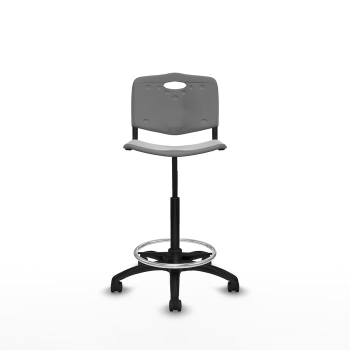 Tabouret Taburete Robledo Pivotant Chlorure de polyvinyle Gris clair Structure polyamide noire Sans accoudoirs Sans appui-tête Roulettes autofreinées