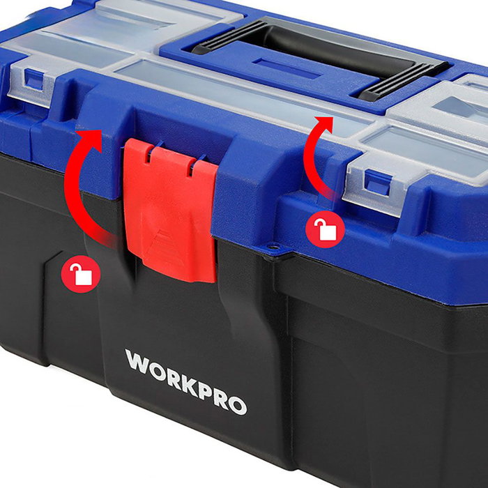 Workpro Coffre à outils 41 x 23 x 20,5 cm, PVC, noir bleu rouge