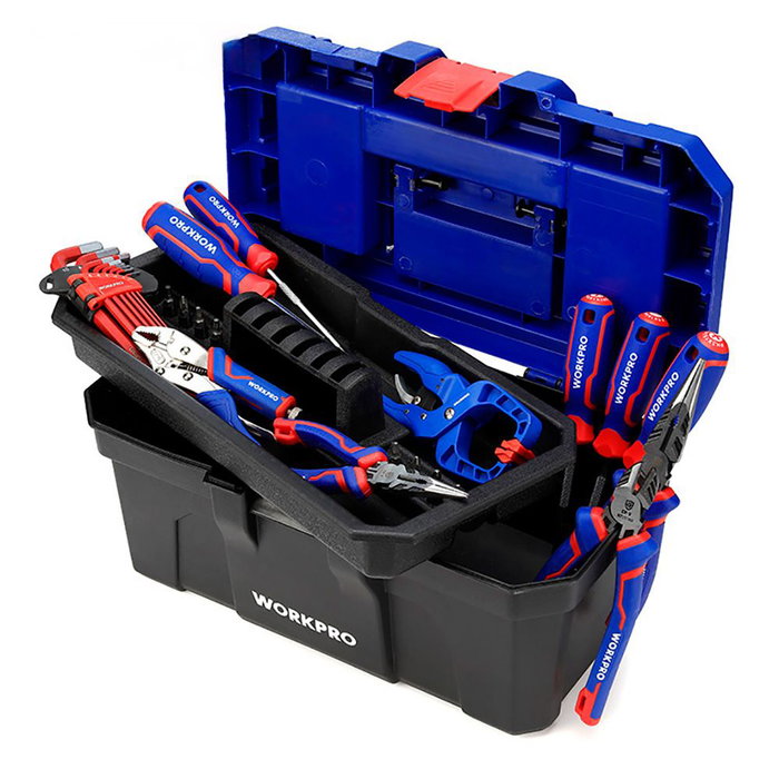 Workpro Coffre à outils 41 x 23 x 20,5 cm, PVC, noir bleu rouge