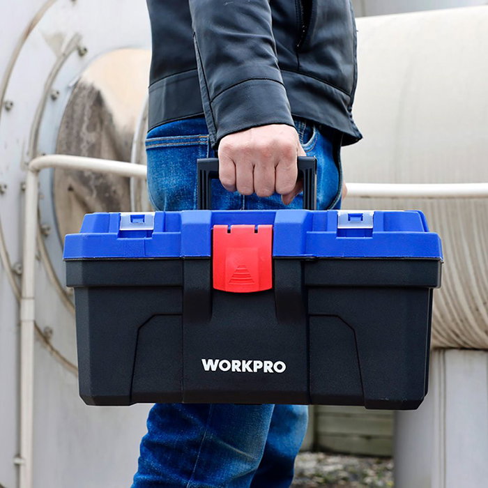 Workpro Coffre à outils 41 x 23 x 20,5 cm, PVC, noir bleu rouge