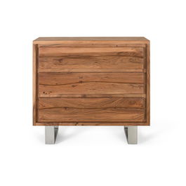 GINER Y COLOMER Commode 3 tiroirs en bois d'acacia massif et métal, couleur naturel, 91x40x81 cm