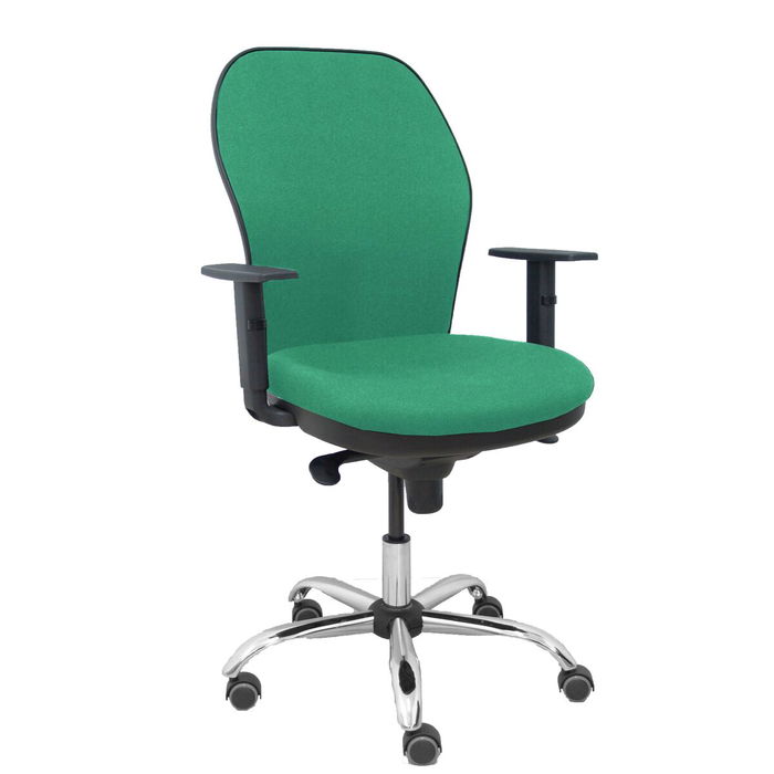 Chaise Jorquera Synchro 5 positions Tissu Vert émeraude Structure chromée Accoudoir 1D Sans appui-tête Roulettes pour moquette Chaise Jorquera Synchro 5 positions Tissu Vert émeraude Structure chromée Accoudoir 1D Sans appui-tête Roulettes pour moquette