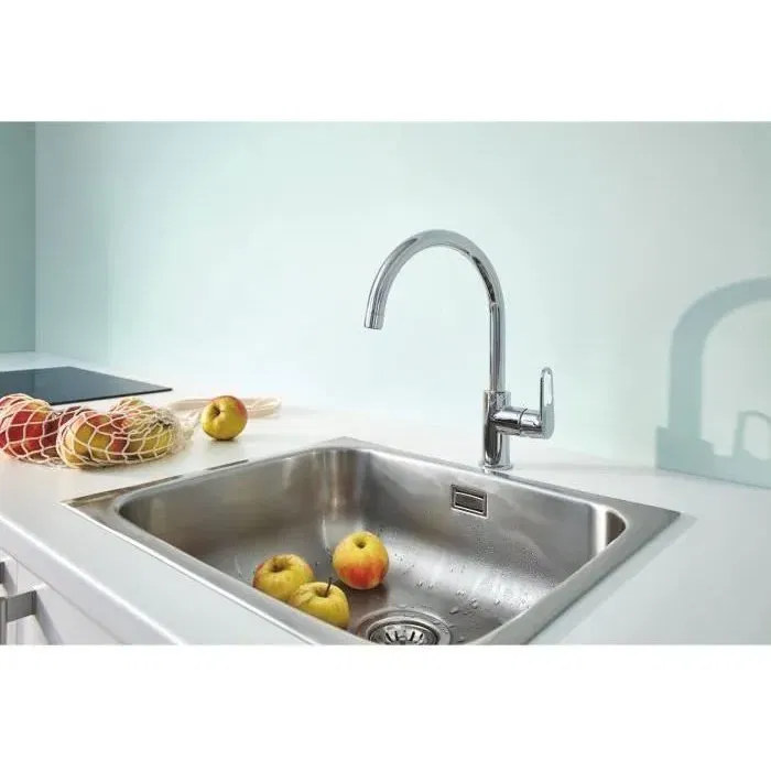GROHE Mitigeur Monocommande pour Évier, Robinet de Cuisine à 1 Volant, Chromé Brillant