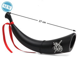 Atosa Corne de pirate noire 27 cm avec ruban rouge et crâne blanc