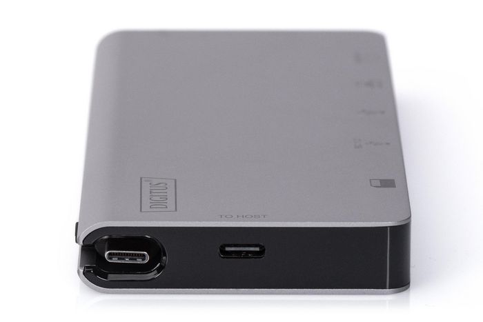 Digitus Station d'accueil USB-C de voyage 8-en-1 - Ports HDMI, VGA, 2x USB 3.0, USB-C PD 100W, Ethernet, lecteurs carte SD/MicroSD, gris, 4K
