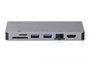 Digitus Station d'accueil USB-C de voyage 8-en-1 - Ports HDMI, VGA, 2x USB 3.0, USB-C PD 100W, Ethernet, lecteurs carte SD/MicroSD, gris, 4K