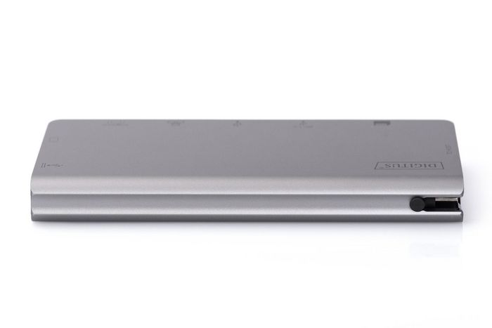 Digitus Station d'accueil USB-C de voyage 8-en-1 - Ports HDMI, VGA, 2x USB 3.0, USB-C PD 100W, Ethernet, lecteurs carte SD/MicroSD, gris, 4K