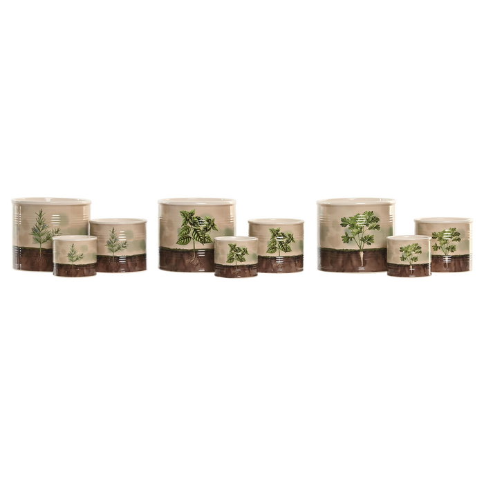Home ESPRIT Lot de 3 Cache-pots Cottage Marron et Vert en Céramique