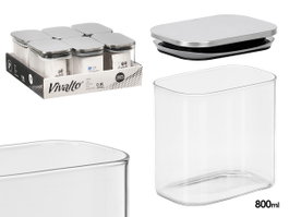 Vivalto Boîte Rectangulaire en Verre Borosilicate 800 ml avec Couvercle Acier 12x10.5x8.2 cm Transparent Argent (Set de 12)