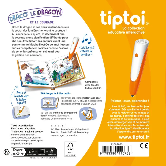 Ravensburger tiptoi 13099075 - Livre interactif 'Draco le dragon et le Courage', jeu éducatif électronique sans écran pour enfants dès 4 ans