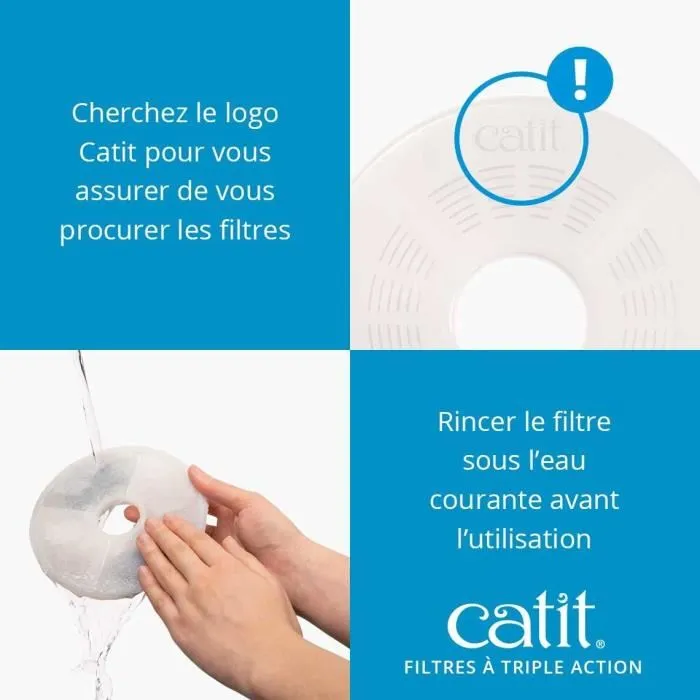 Catit Filtre Triple Action Pack de 12 - Eau Propre et Prévention des Maladies Urinaires pour Fontaine à Chat