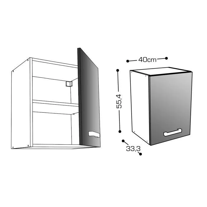 Start Caisson haut de cuisine L 40 cm Blanc Brillant 1 porte 1 rayon Fabrication Française