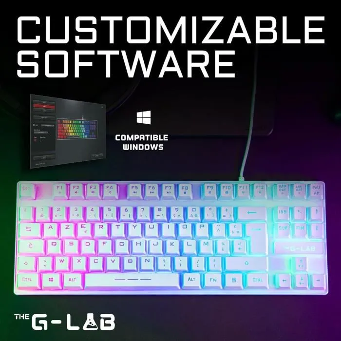Clavier gaming Gamer The G-Lab KEYZ CAESIUM TKL, filaire AZERTY, rétroéclairage RGB 7 couleurs, touches membrane, 12 raccourcis multimédia, compatible Windows, noir Clavier gaming Gamer The G-Lab KEYZ CAESIUM TKL, filaire AZERTY, rétroéclairage RGB 7 couleurs, touches membrane, 12 raccourcis multimédia, compatible Windows, noir
