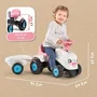 Falk Porteur Tracteur Rainbow Farm pour Filles dès 1 an - Jouet d'Éveil en Plastique Recyclé avec Remorque, Volant et Klaxon - Blanc et Rose - Fabriqué en France