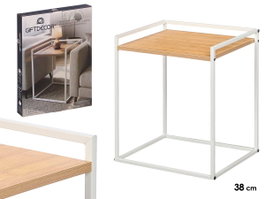 GIFTDECOR Mesa Auxiliar Blanca Blanco-Bambu