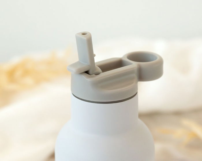 KioKids Bouteille Isotherme Enfant 350 ml en Acier Inoxydable Gris, Compatible Lait, Eau, Thermos avec Paille Amovible, Sûr Sans BPA