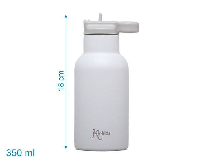 KioKids Bouteille Isotherme Enfant 350 ml en Acier Inoxydable Gris, Compatible Lait, Eau, Thermos avec Paille Amovible, Sûr Sans BPA
