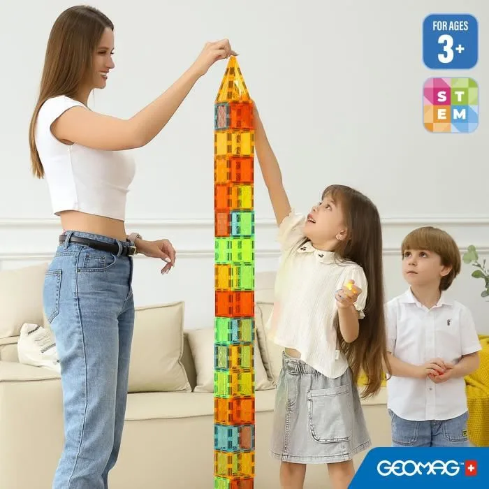 Geomag - Tiles Gems 4101 - Jeu de Construction Magnétique avec 32 Tuiles aux Effets Cristal - Formes Géométriques - Pour Enfants 3 ans et plus