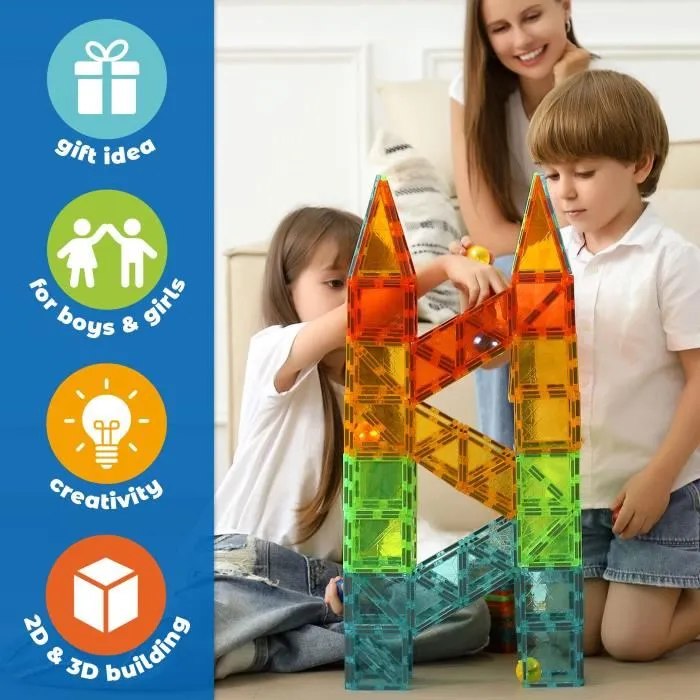 Geomag - Tiles Gems 4101 - Jeu de Construction Magnétique avec 32 Tuiles aux Effets Cristal - Formes Géométriques - Pour Enfants 3 ans et plus