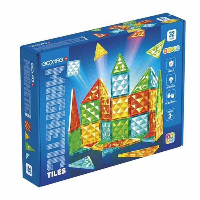 Geomag Tiles Gems 4101 - 32 Tuiles Magnétiques Effet Cristal