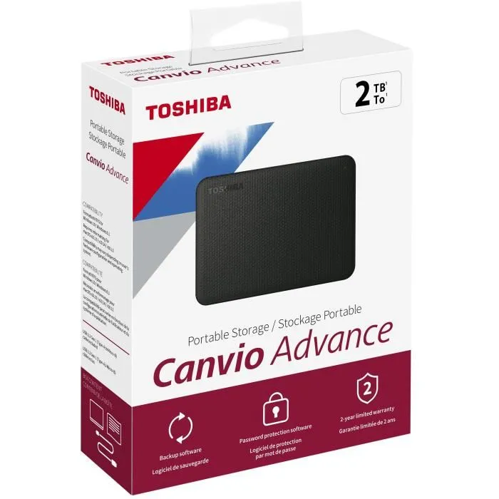 Toshiba Disque Dur Externe Portable Canvio Advance 2 To Noir USB 3.2 Gen 1 Toshiba Disque Dur Externe Portable Canvio Advance 2 To Noir USB 3.2 Gen 1