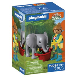 PLAYMOBIL Zoo 72092 - Figurine Cuidadora et Éléphant Bébé avec Accessoires, Jeu de Rôle pour Enfants Dès 4 Ans