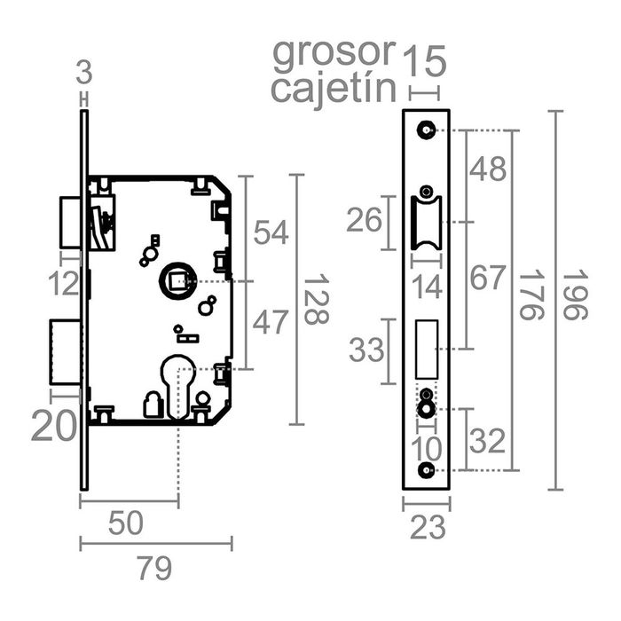 Serrure à mortaiser Micel Acier 47 mm