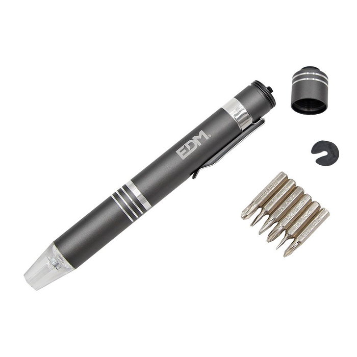 Edm Light Driver Tournevis Lampe de Travail LED 0.7W avec 6 Embouts Magnétiques IP44 - Couleurs Assorties