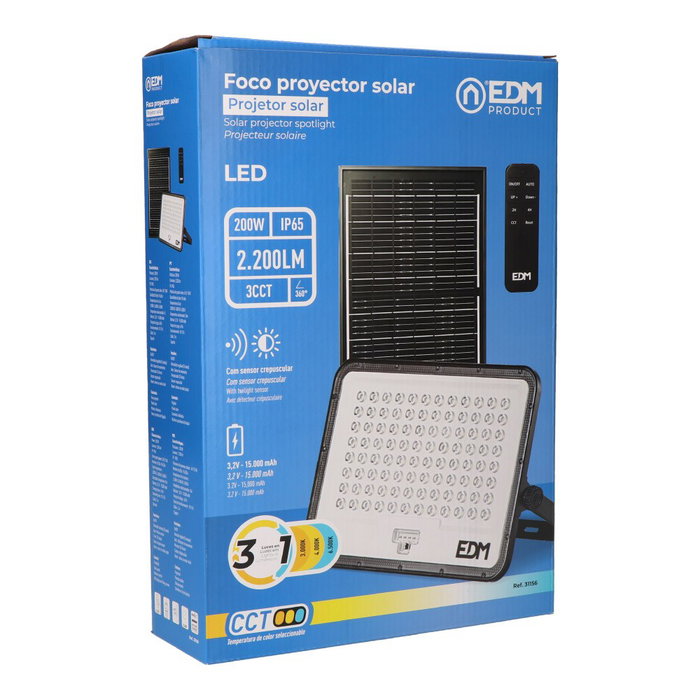 Edm Projecteur LED Solaire 200W 2200 lm 3CCT Edm Projecteur LED Solaire 200W 2200 lm 3CCT